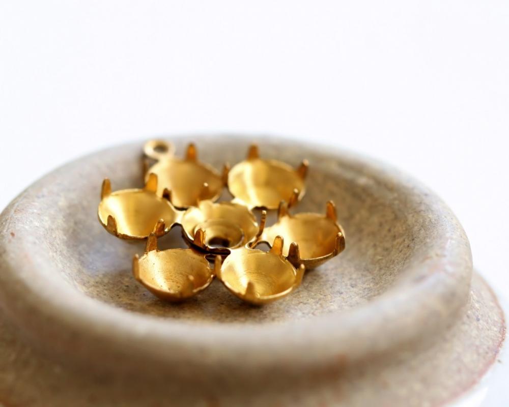 Vintage Brass Multi Stone Settings Charms