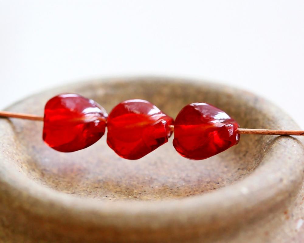 Vintage Apple Red Twisted Coin Shaped Glass Beads
