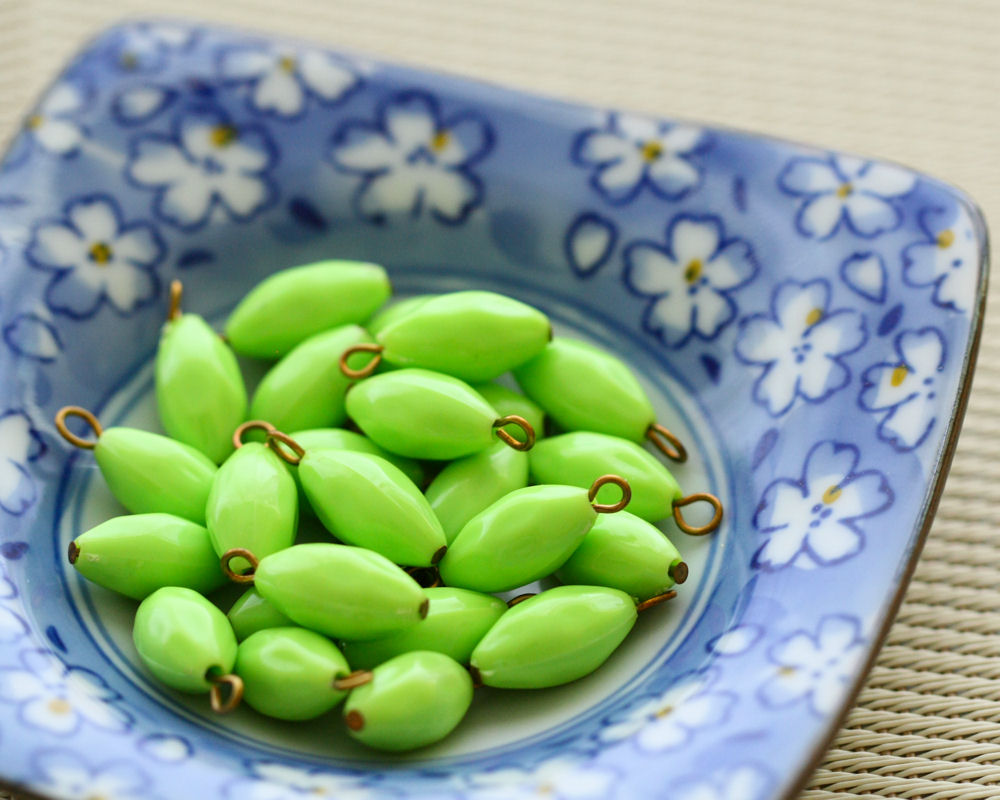 Vintage Lime Green Plastic Beads with Loops