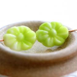 Vintage Lime Green with White Flower Glass Beads