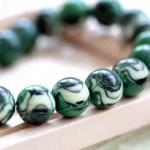 Vintage Green Black Cream Swirled Round Lucite Beads