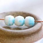 Vintage Bi-color White and Soft Blue Faceted Glass Beads