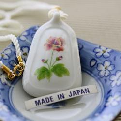 Vintage White Porcelain Floral Pendant with Silk Cord Necklace