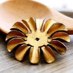 Vintage Aged Brass 6 Petaled Large Stacking Flower Beads Findings