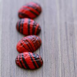 Vintage Red Black Striped Glass Cabochons