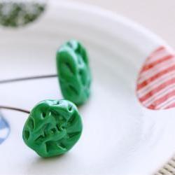 Vintage Miriam Haskell Green Textured Art Glass Headpins