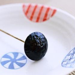 Vintage Miriam Haskell Black Textured Art Glass Headpin